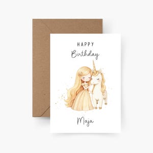 Biglietto di auguri di compleanno per bambina e unicorno personalizzato con nome A6, biglietto di compleanno, buon compleanno, compleanno per bambini, biglietto di auguri,