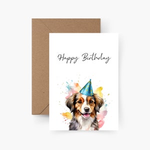 Geburtstagskarte Happy Birthday Hund A6, Aquarell, Hundebesitzer, Runder Geburtstag, Geburtstagsgruß, Postkarte, Hundeliebhaber, Süße Hunde