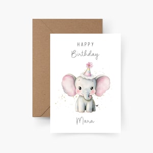 Geburtstagskarte Elefant personalisiert mit Namen A6, Karte Geburtstag, Happy Birthday, Kindergeburtstag, Glückwunschkarte, Grußkarte