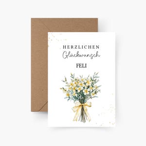 Verjaardagskaart bloemen gepersonaliseerd met naam A6, verjaardagskaart vrouw, Happy Birthday, ronde verjaardag, verjaardagskaart meisje