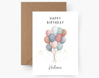 Personalized birthday card with balloons and name, A6 size, Happy Birthday card, children's birthday card, greeting card