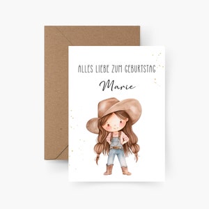 Birthday card Cowgirl personalized with name A6, birthday card child, Happy Birthday, children's birthday, birthday card girl