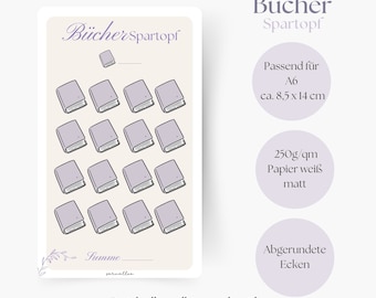 Books savings pot, savings challenge, savings challenge, books savings challenge, saving with challenges, A6 planner inserts, monthly budget, reading