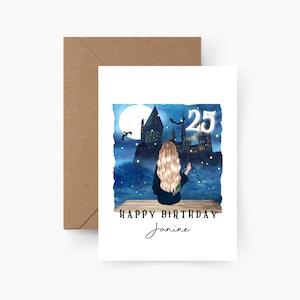 Geburtstagskarte personalisiert A6 Zauberin, Aquarell, Strukturpapier, Happy Birthday, Runder Geburtstag, Geburtstagsgruß, Postkarte, Hexe