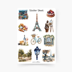 Foglio di adesivi Parigi, primavera, parigino, estate, estetica, città, gita in città, Francia, vacanze