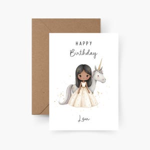 Verjaardagskaart meisje & eenhoorn gepersonaliseerd met naam A6, verjaardagskaart, Gefeliciteerd, kinderverjaardag, wenskaart,