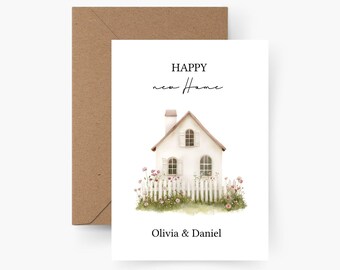 Tarjeta de inauguración personalizada, tarjeta de mudanza, acuarela, papel texturizado, postal, Feliz nuevo hogar, regalo de inauguración, fiesta de inauguración