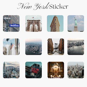 12 adesivos fotográficos de Nova York, adesivos de cidades, adesivos de diário com marcadores, kit de registro no diário, conjuntos de adesivos, adesivos estéticos, NYC, cortados