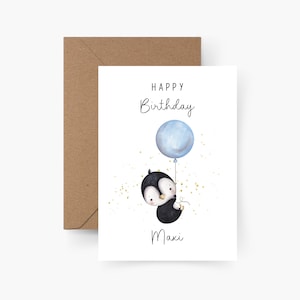 Verjaardagskaart pinguïn gepersonaliseerd met naam A6, verjaardagskaart, Gefeliciteerd, kinderverjaardag, felicitatiekaart, wenskaart