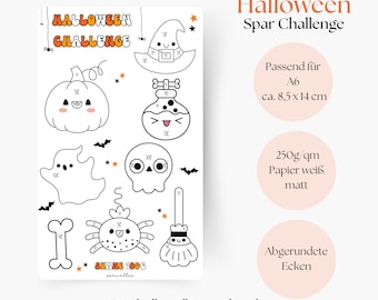 Halloween coloring challenge, savings challenge, saving with challenges, A6 planner inserts, saving money with savings goals