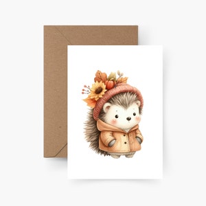 Carte hérisson A6, carte animaux, carte postale animaux de la forêt aquarelle, papier texturé, carte de voeux hérisson, carte Juste comme ça