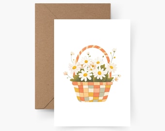 Carte panier de fleurs A6, carte de fleurs, carte postale printemps aquarelle, carte de voeux printemps, saison printemps, sentiments printemps, amour printemps