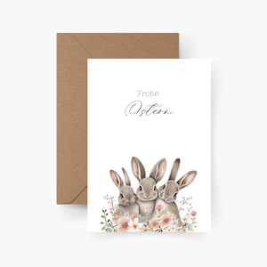 3 conigli pasquali Biglietto pasquale, acquerello, carta ruvida, set di biglietti pasquali, buste, cestino pasquale, auguri pasquali, cartolina, cartoline pasquali, biglietto pasquale