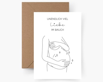 Karte zur Schwangerschaft A6, Liebe im Bauch, Karte zum Mutterschutz, Karte Schwanger, Geschenk Schwangerschaft