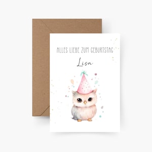 Geburtstagskarte Eule personalisiert mit Namen A6, Geburtstagskarte Kind, Happy Birthday, Kindergeburtstag, Geburtstagskarte Kind