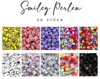 50 smiley beads, face initial beads, letters, 7 mm acrylic beads, colorful different colors, pink, purple, yellow, white, gold