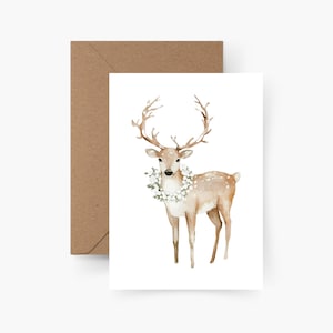 Karte Hirsch A6, Tier Karte, Postkarte Winter Tiere Aquarell, Strukturpapier, Grußkarte Tier, Karte Einfach so, Rentier, Elch, Reh