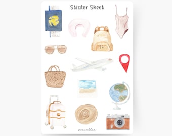 Travel Sticker Sheet, vacation, travel diary, summer, excursion, city trip, sights, beach