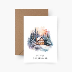 Cartolina di Natale Winter Wonderland A6, acquerello, carta ruvida, set di carte Natale, Natale, posta natalizia, cartolina, Natale