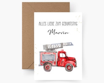 Tarjeta Niño Camión Bomberos Designer Greetings Tarjeta De Cumpleaños Juvenil Troquelada Con Diseño De Camión De Bomberos Rojo Con Luces Moradas Para Nieto Tarjeta Padre Diseño Infantil