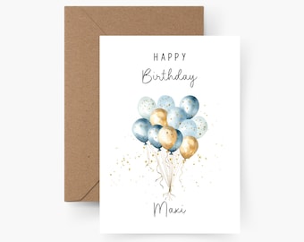 Birthday card balloons personalized with name A6, card birthday, Happy Birthday, children's birthday, congratulations card, greeting card
