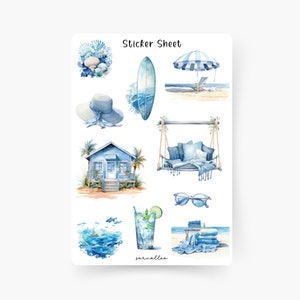 Blue Beach Sticker Sheet, Urlaub, Reisetagebuch, Sommer, Ausflug, Städtereise, Strand, Meer, Urlaub