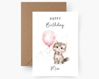 Carte d'anniversaire chat personnalisée avec nom A6, carte anniversaire, Joyeux anniversaire, anniversaire enfant, carte de félicitations, carte de voeux