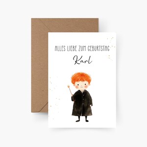 Carte d'anniversaire Magicien personnalisée avec le nom A6, carte d'anniversaire enfant, joyeux anniversaire, anniversaire d'enfant, carte d'anniversaire enfant
