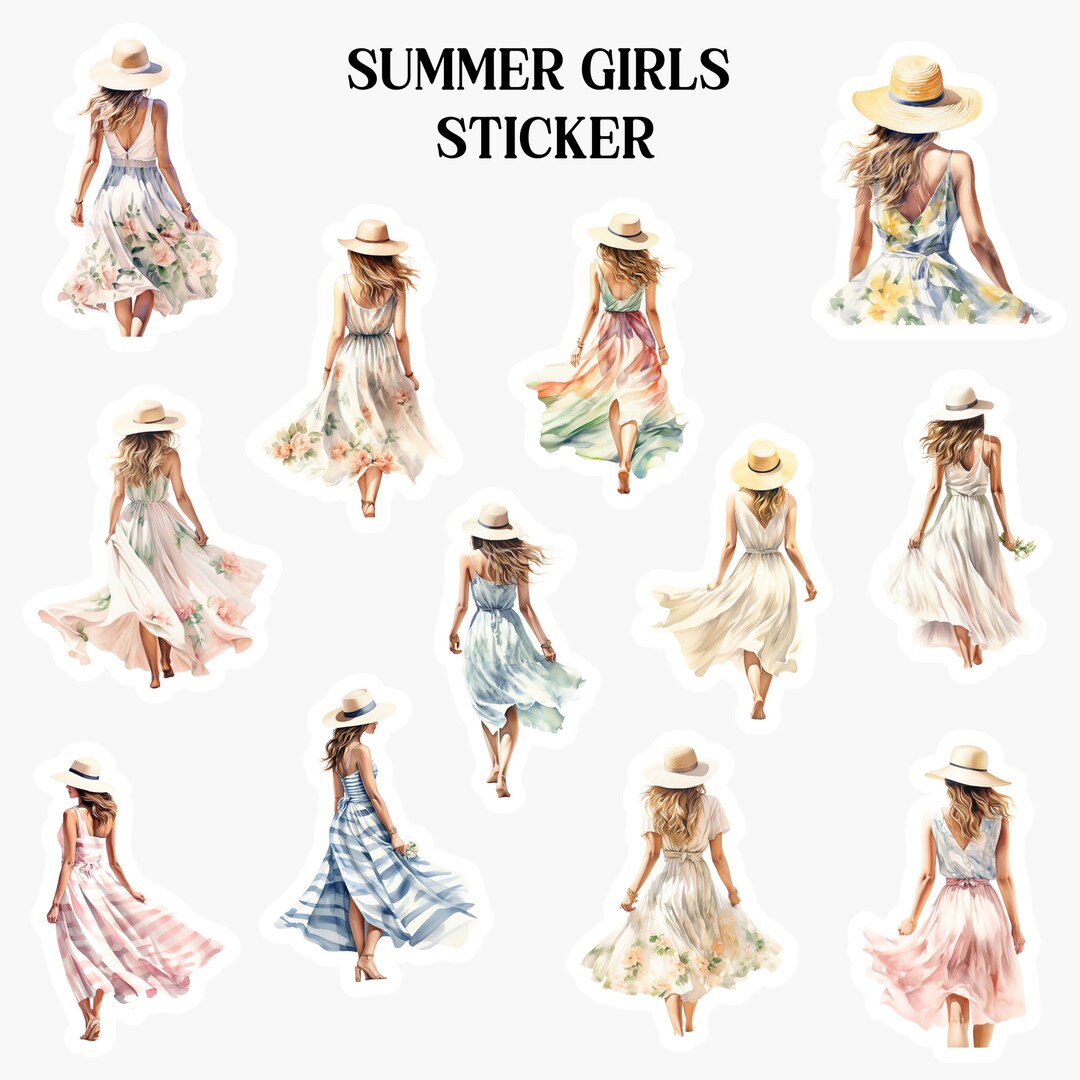 Gril Strand Sticker 12 Summer Girl Stickers, Vacation Stickers, Bullet Journal Stickers ...