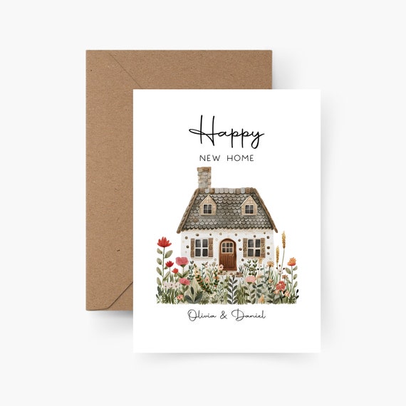 Einweihungskarte personalisiert, Karte zum Einzug, Aquarell, Strukturpapier, Postkarte, Happy new home, Einzugsgeschenk, Einweihungsparty