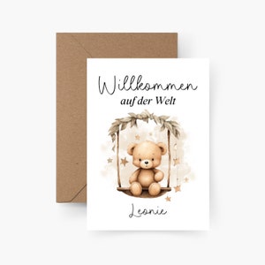 Carte de naissance personnalisée A6, bienvenue dans le monde, carte de naissance personnalisée, cadeau, bébé, baptême, aquarelle, papier texturé