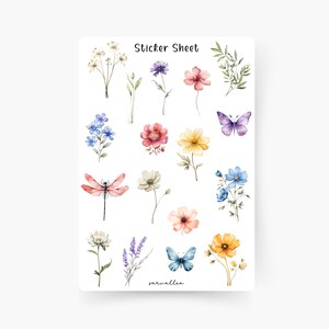 Wildblumen Sticker Sheet, Frühling, Blümchen, Sommer, Frühling, Blumenwiese, Pastell Blumen