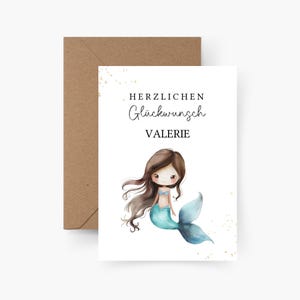Carte d'anniversaire sirène personnalisée avec le nom A6, carte d'anniversaire enfant, joyeux anniversaire, anniversaire d'enfant, carte d'anniversaire fille