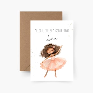 Verjaardagskaart ballerina gepersonaliseerd met naam A6, verjaardagskaart kind, gelukkige verjaardag, kinderverjaardag, verjaardagskaart kind