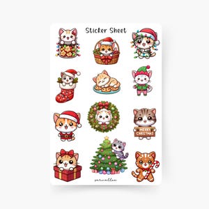 Süße Weihnachtskatzen Sticker Sheet, Katzenliebhaber, Tier Sticker, Kawaii, Kawaii Cat , Kitties, Frohe Weihnachten, Weihnachten, X-mas