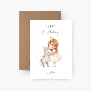 Geburtstagskarte Mädchen & Einhorn personalisiert mit Namen A6, Karte Geburtstag, Happy Birthday, Kindergeburtstag, Glückwunschkarte,