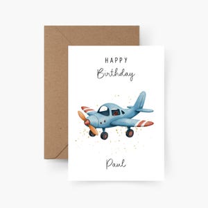 Carte d'anniversaire avion personnalisée avec nom A6, carte anniversaire, Joyeux anniversaire, anniversaire enfant, carte de félicitations, carte de voeux