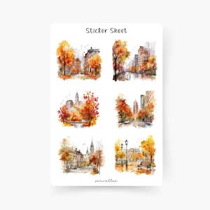 秋の街ステッカーシート、秋の時間、秋、紅葉、かぼちゃ、暖炉、ヒュッゲ、心地よい秋、紅葉、秋