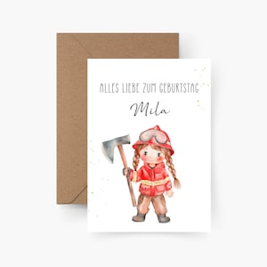 Biglietto di auguri di compleanno pompiere personalizzato con nome, biglietto di auguri di compleanno bambino, auguri di buon compleanno, compleanno di bambini, biglietto di auguri di compleanno ragazza
