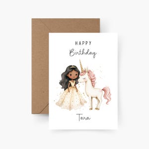 Verjaardagskaart meisje & eenhoorn gepersonaliseerd met naam A6, verjaardagskaart, Gefeliciteerd, kinderverjaardag, wenskaart,