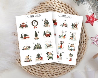 Advent calendar number sticker sheet, Christmas, Advent calendar children, number stickers. Christmas gift, X-mas