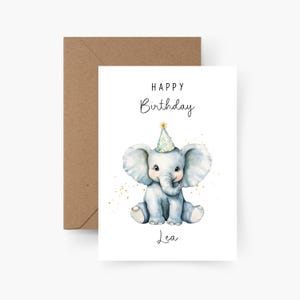 Carte d'anniversaire éléphant personnalisée avec nom A6, carte anniversaire, Joyeux anniversaire, anniversaire enfant, carte de félicitations, carte de voeux