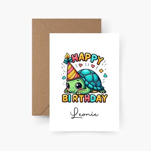 Verjaardagskaart gepersonaliseerd met naam A6, verjaardagskaart dier, gelukkige verjaardag, verjaardagskaart kind, kinderverjaardag, schildpad