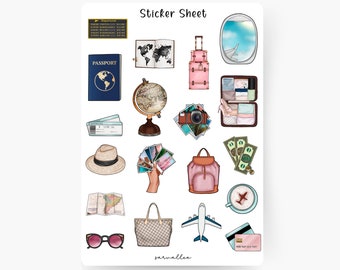 Travel Sticker Sheet, vacation, travel diary, summer, excursion, city trip, sights, airplane