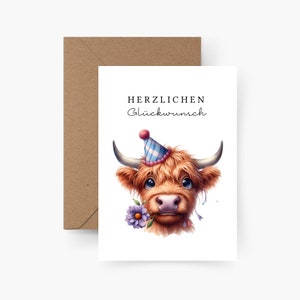 Geburtstagskarte Happy Birthday Büffel A6, Aquarell, Strukturpapier, Happy Birthday, Runder Geburtstag, Geburtstagsgruß, Postkarte
