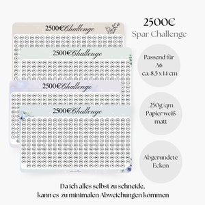 2500 Euro Challenge, Savings Challenge, Savings Challenge, Saving with Challenges, A6 Planner Inserts, Saving Money with Savings Goals, Monthly Budget