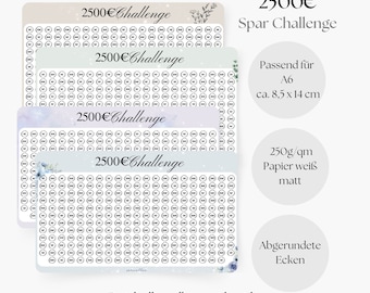 2500 Euro Challenge, Savings Challenge, Savings Challenge, Saving with Challenges, A6 Planner Inserts, Saving Money with Savings Goals, Monthly Budget