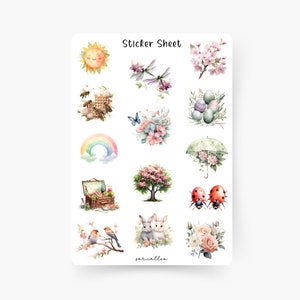 Frühling Sticker Sheet, Frühling, Tulpen, Sommer, Ausflug, Blumen, Frühlingszeit, Osterhasen, Osterdeko, Marienkäfer