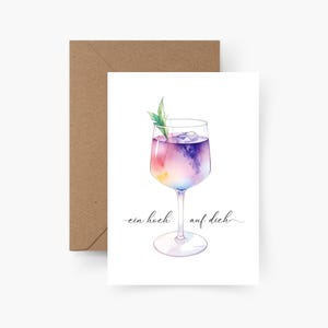 Geburtstagskarte "ein Hoch auf dich" A6, Aquarell, Strukturpapier, Happy Birthday, Umschläge, Runder Geburtstag, Geburtstagsgruß, Postkarte