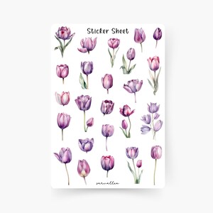 Tulpen Lila Sticker Sheet, Frühling, Blümchen, Sommer, Frühling, Blumenwiese, Pastell Blumen